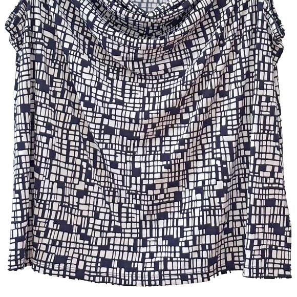 Jones Studio NY Sleeveless Blouse (1X), Drape Cowl Neck, White w/Blue Print NWOT - Picture 3 of 11